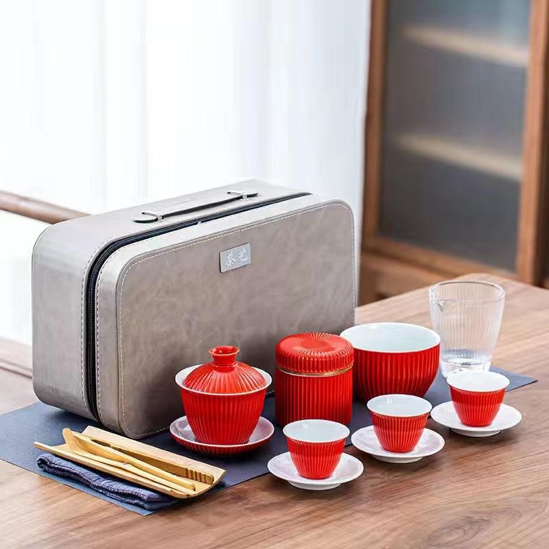 Ceramic tea set Home office tea art teaching Simple small fresh ceramic kung fu tea set Portable travel bag