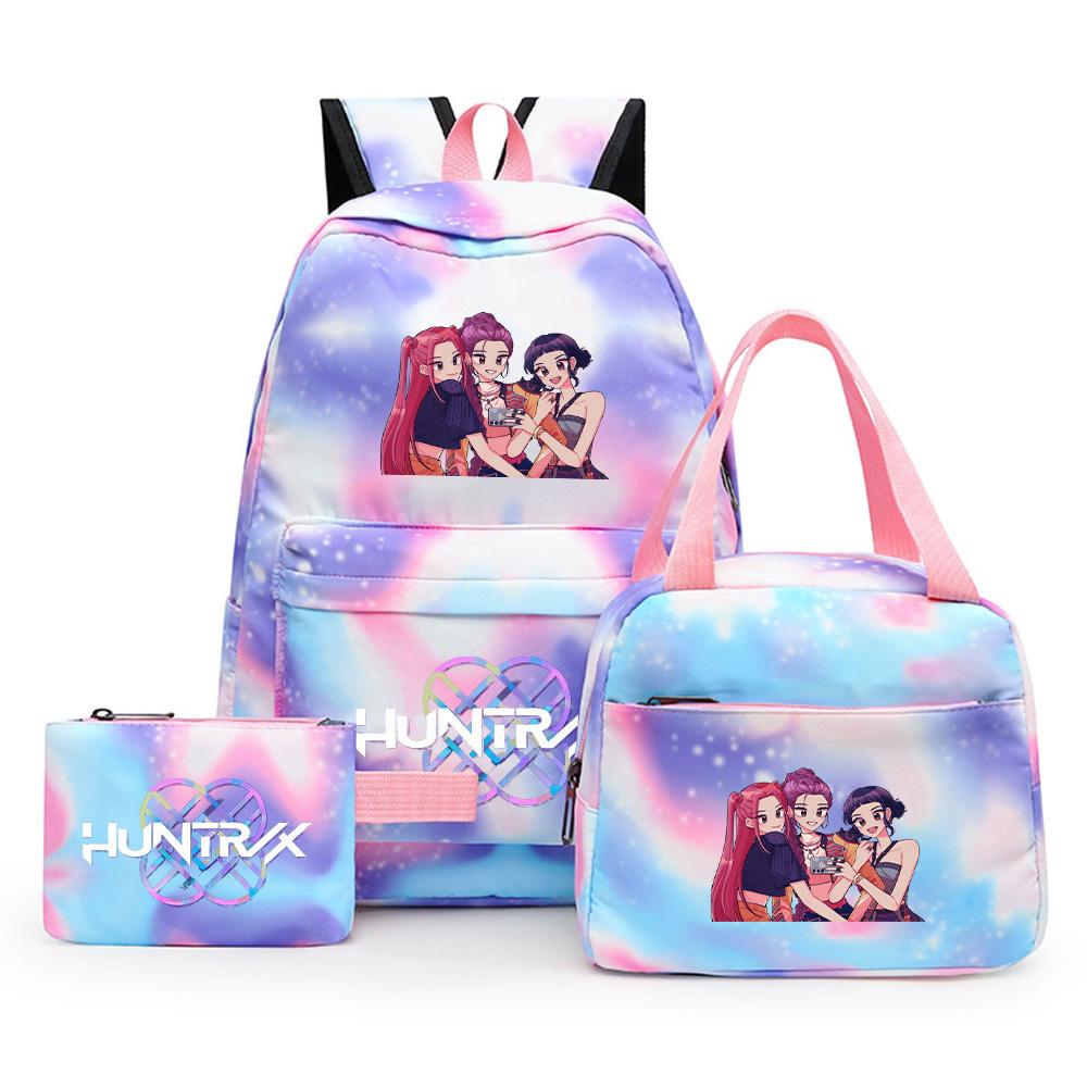 3Pcs/set Cartoon Kpop Printed Backpack with Lunch Bag Pencil Case for Teenager Girl Boy Bookbag Large Capacity Waterproof Travel Bag Kid Gift