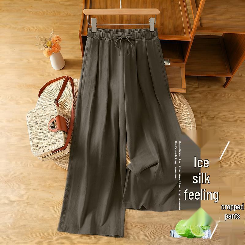 Plus Size Women's High-Waisted Ice Silk Harem Pants - Breathable, Slimming, Wide-Leg, Nine-Point Length