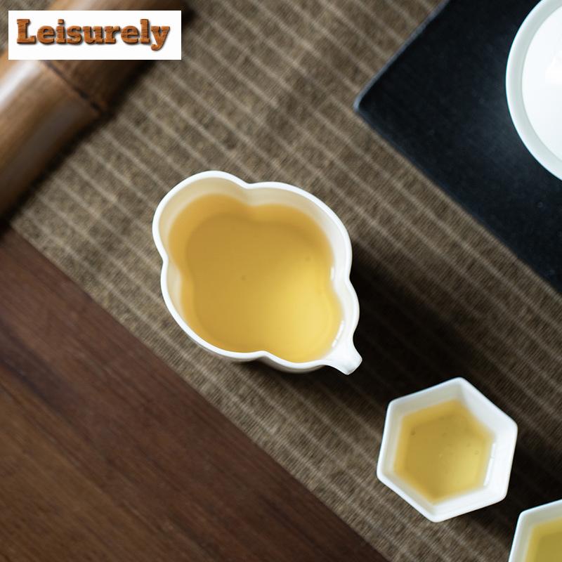 190ml Luxury Sheep Fat Jade White Porcelain Tea Pitcher Handmade Relief Cha Hai Justice Cup Chinese Tea Set Decoration Supplies