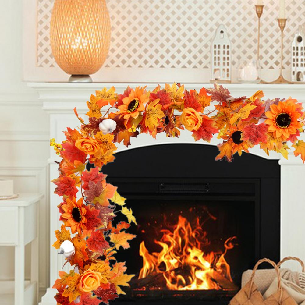 175CM Artificial Maple Leaf Flower Garland Home Garden Indoor Wall Hanging Faux Ivy Halloween Fall Harvest Festival Decoration