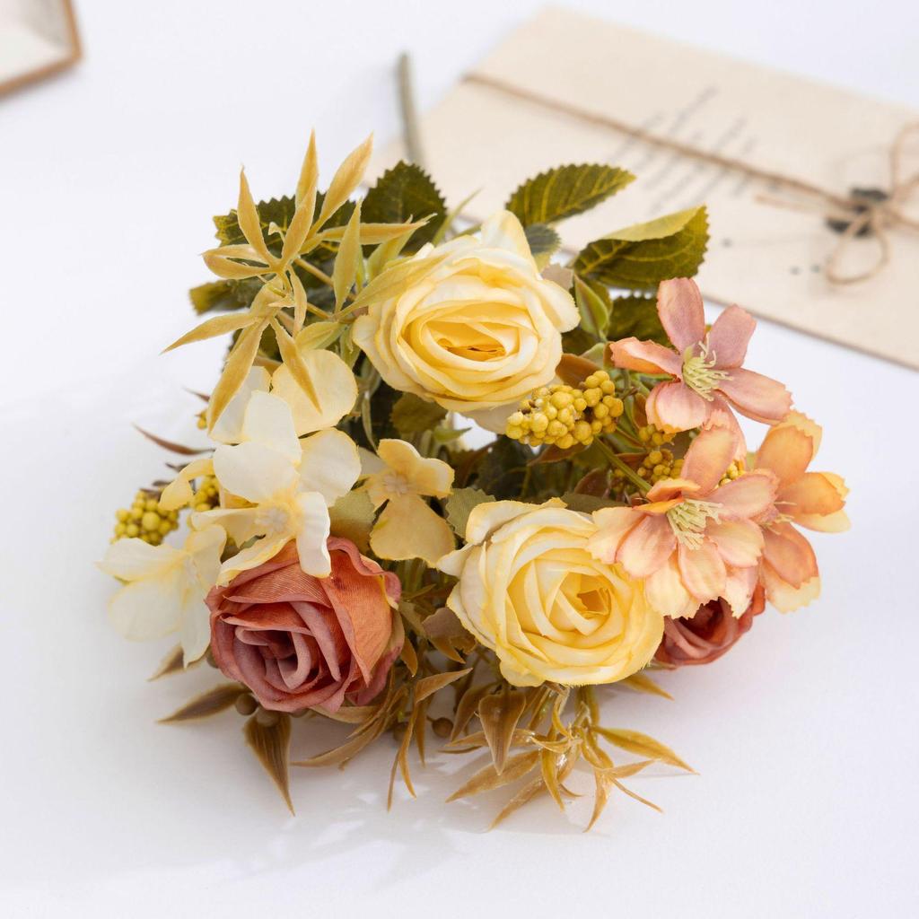 Autumn-Inspired Nordic Silk Rose Bouquet – Artificial Floral Decor for Home & Living Room