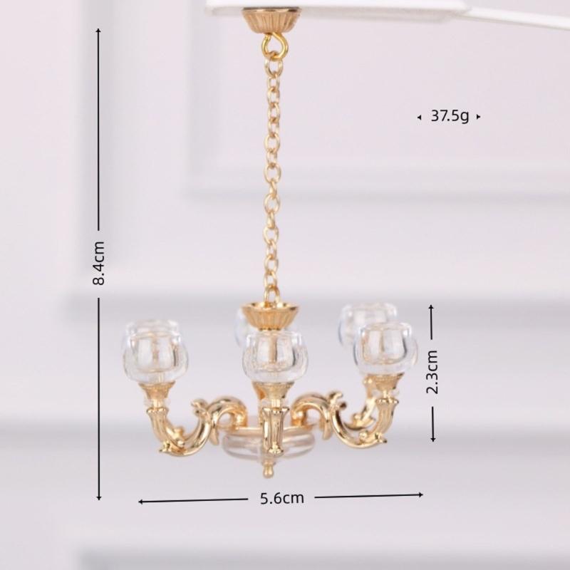 1/12 Miniature Chandelier Lamp Model Figurine Furniture For Doll House Living Room Decoration With Realistic Design