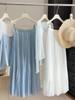 Fairy-Like Hot-Fix Chiffon Pleated Skirt: Spring 2026 A-Line with Slimming Flair and Trendy Large Hem for Women.
