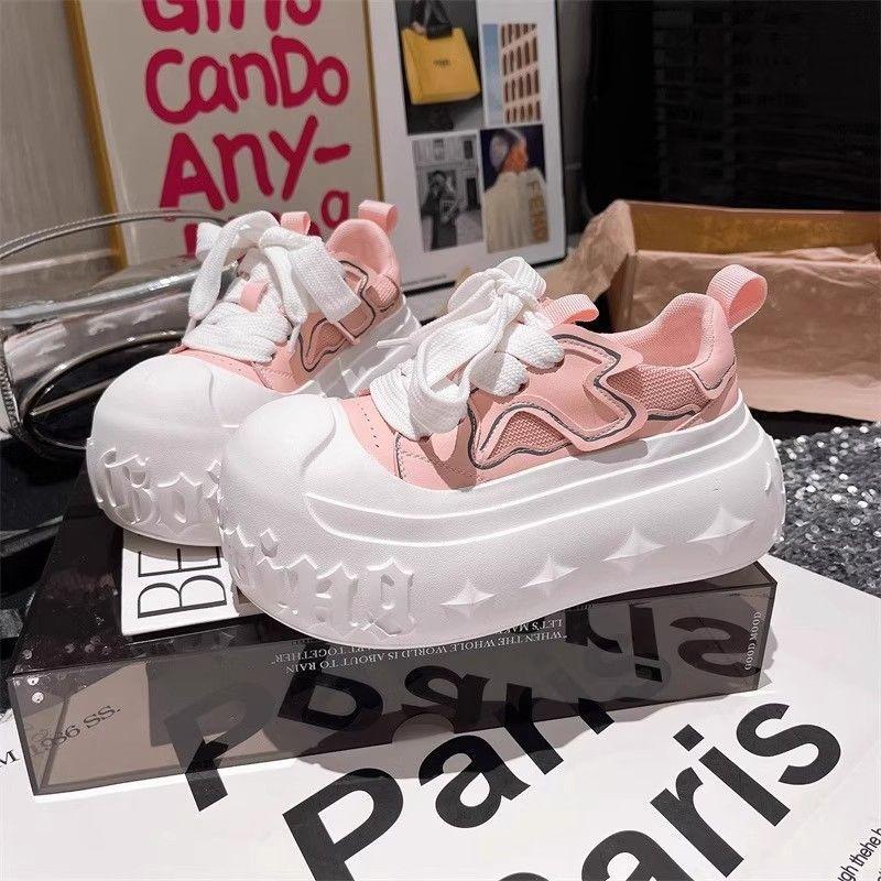 Big head small man muffin thick sole white shoes women's casual board shoes versatile letter printing heightening bread shoes