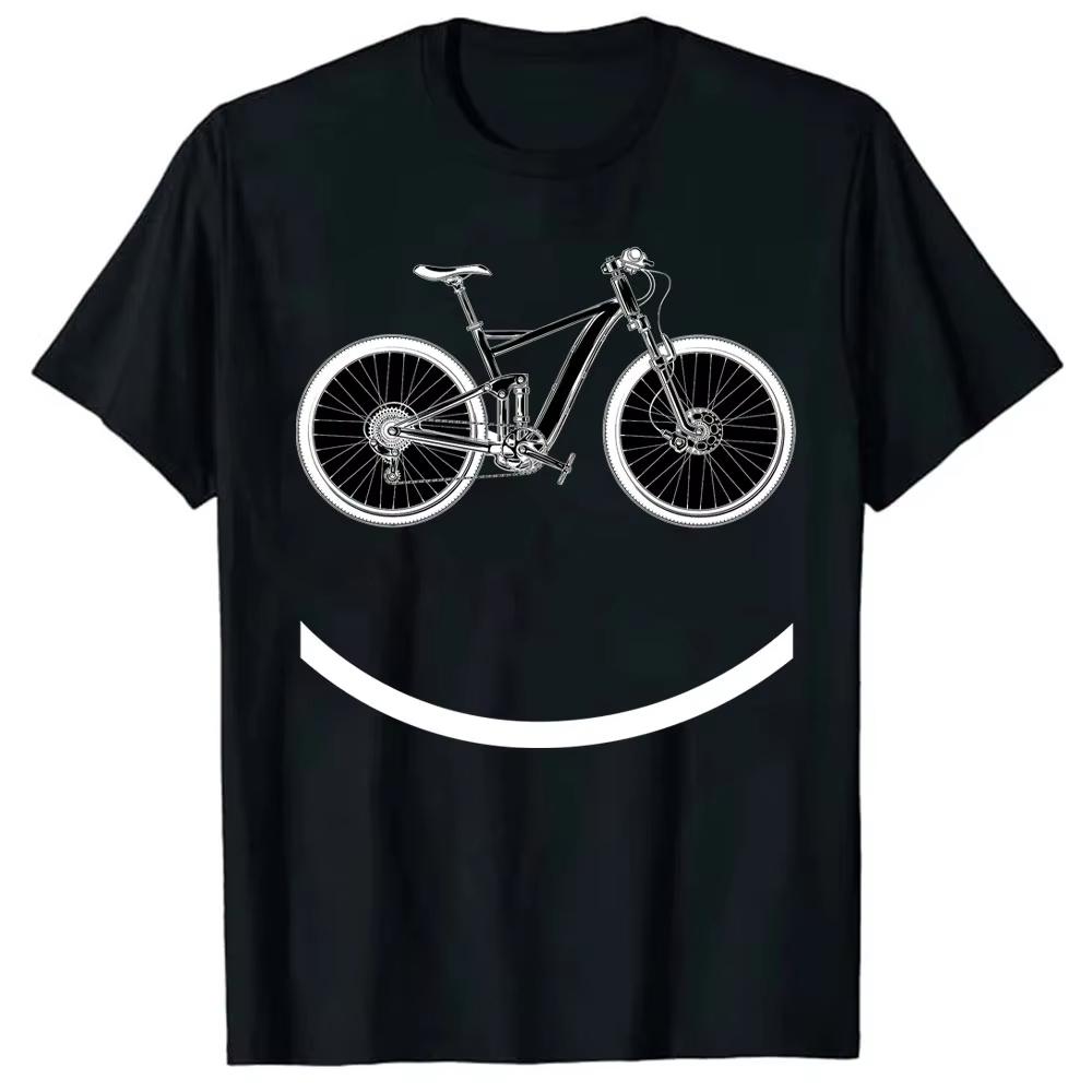 Retro Sunset Mountain Bike Print Tshirt Unisex Cycling Short Sleeve Trendy Pure Cotton Loose Casual Streetwear Top