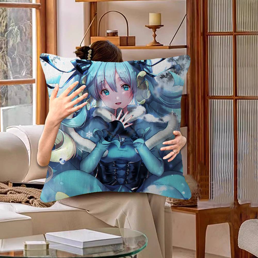 Japanese H-Hatsunes Girl Mikus Pillow Cover Sofa Cushion Cover Home Room Decoration Children Gift
