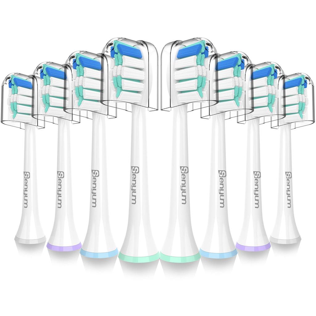 Senyum Electric Toothbrush Replacement Brush Sets for Philips Compatible Sonicare Replacement Brush Sets White Brush Sonicare, (8 Sets)