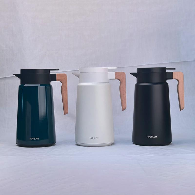 Stainless Steel Vacuum Coffee Pot Vacuum Travel Pot 1800ml Vacuum Flask 18/8 Stainless Steel Silver Mirror Polish Gold Lid (Matte Black,1800ml)