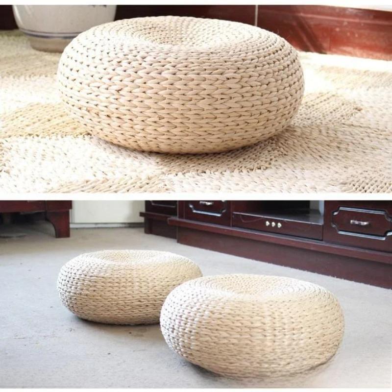 Thick Tatami Mat Cat Bed Woven Straw Japanese Floor Cushion Pet Pad for Indoor All Season Use