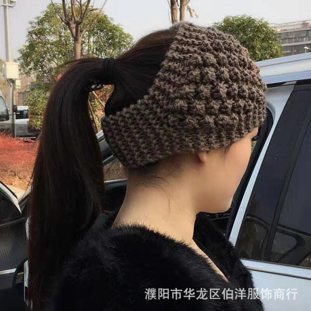 Fascia per capelli in lana lavorata a maglia con tesa larga, fascia calda con passanti per le orecchie