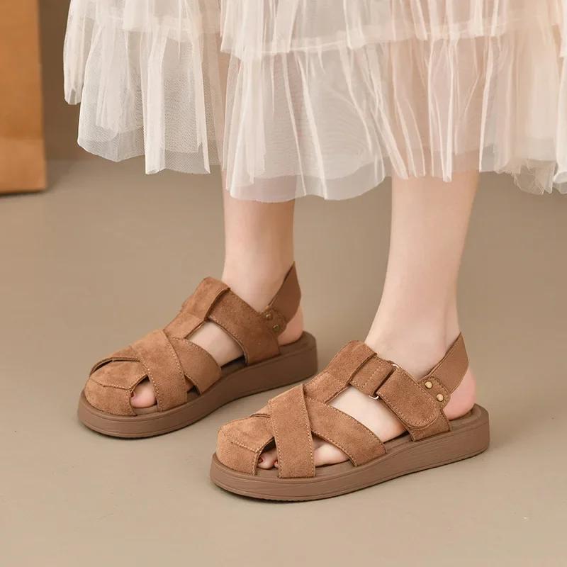 Fashion Women's Roman Sandals Summer Outdoor Wear Hole Hole Beach Shoes Flat Bottom Sandals Hollow out Design Leather Leisure Footwear