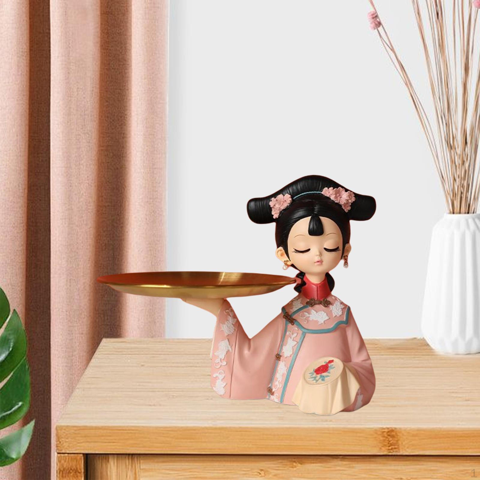 

Chinese Girl Figurine Cookie Candy Dish Storage Tray Modern Ornament 18x15cm