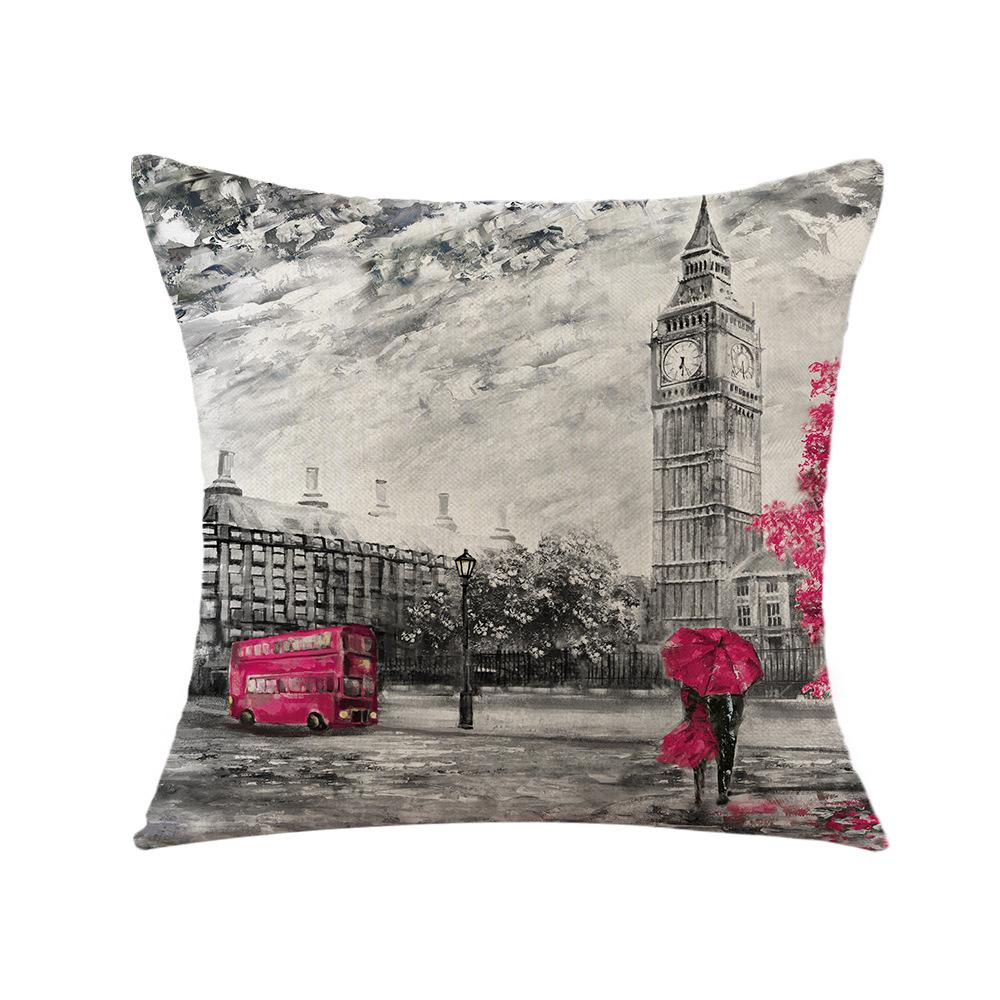 Valentine's Day Pillow Printed Landscape Character Linen Short Plush Pillow Case Home Decoration Pillow Case