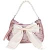 Women's Pearl Chain Handbag Fashion Light Luxury Texture Fairy Bow Crossbody Bag  Trend Soft Shoulder Underarm Pack Female
