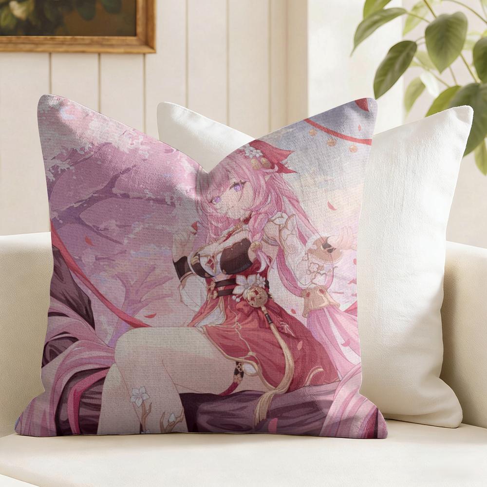 Elysia Animation HHonkai IImpact Cushion Cover Natural Linen Double Sided Print  Throw Pillow Case for Sofa Couch Home Decor