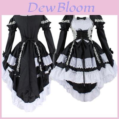 Elegantes Lolita Prinzessinnen-Hausmädchenkleid für Damen mit Rüschen-Puffärmeln und Spitzenverzierungen