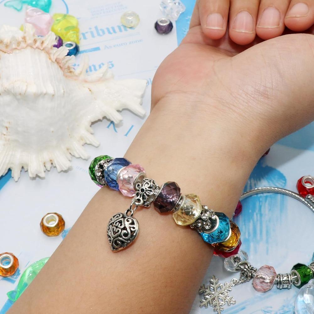 20/50/100pcs Hole Beads Faceted European Lampwork Spacer Loose Beads Silvery Plated Cores Charms