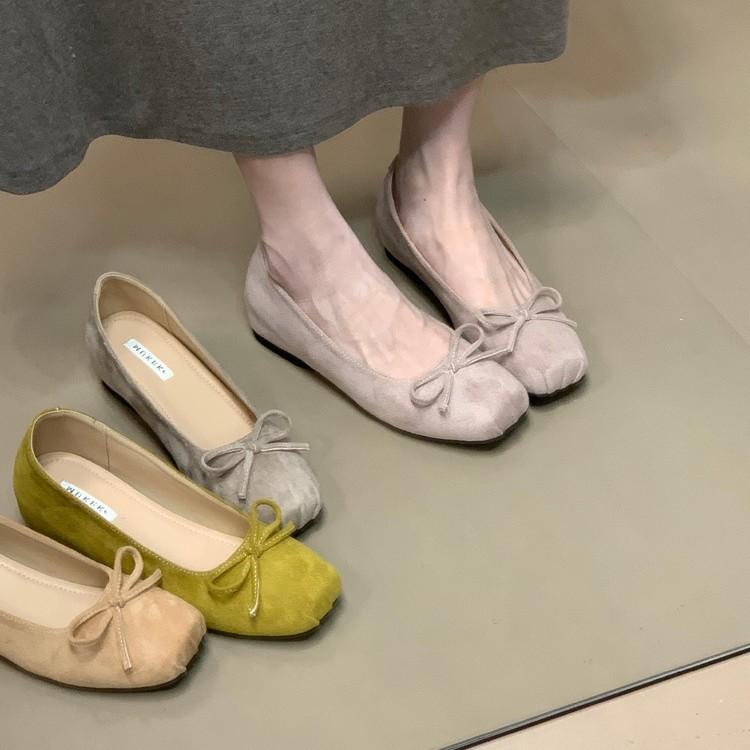 Retro temperament French inner heightening suede ballet shoes autumn 2025 new bow evening shoes women