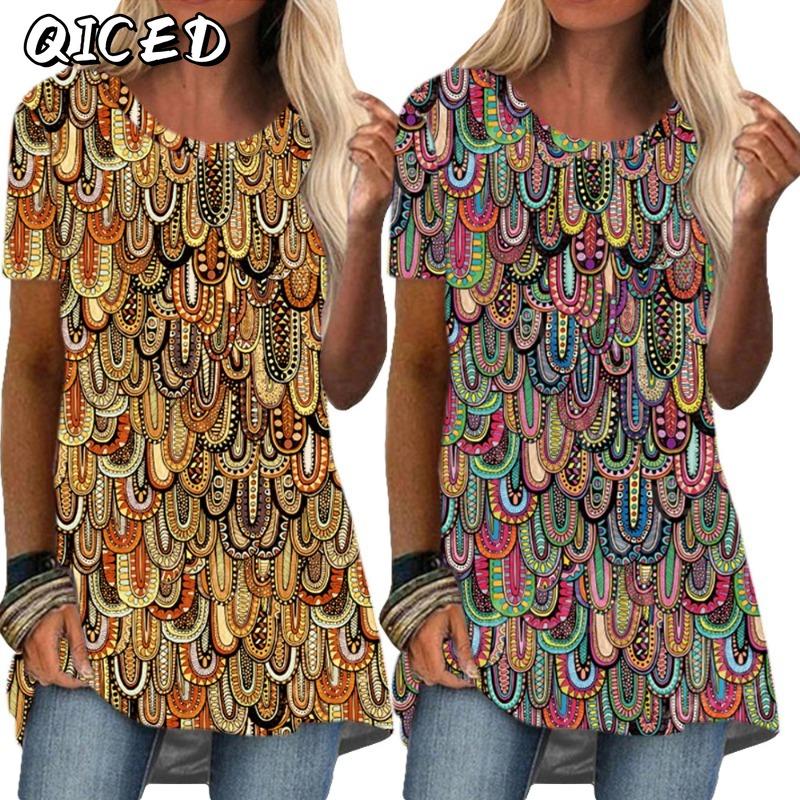 QICED Women's Fashion Casual Short Sleeve O-Neck Blouses & Shirts