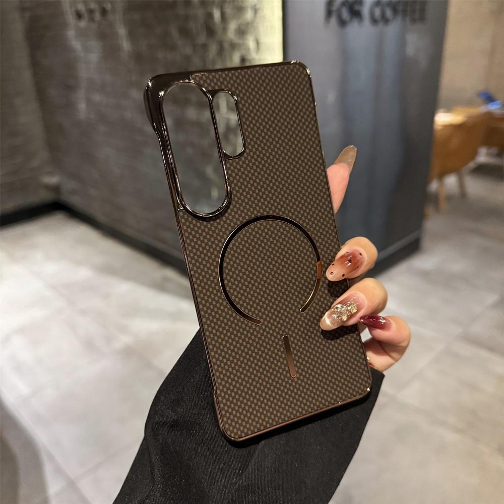 

Carbon Fiber Kevlar Texture For Magsafe Magnetic Phone Case For Samsung S26 S25 S24 Plus Ultra Wireless Charge Borderless Cover Galaxy S25