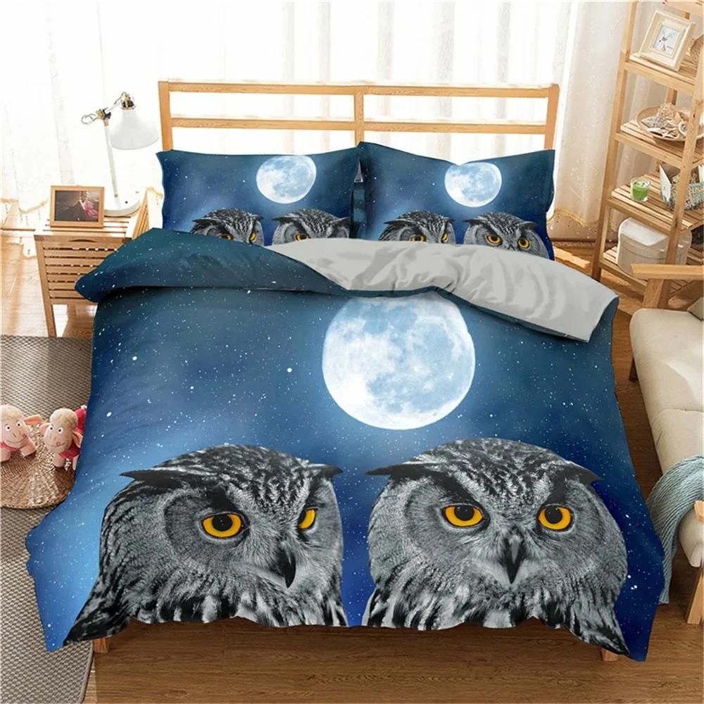 Owl Duvet Cover Set 3D Boho Owl Bedding Set Boho Exotic Style Comforter Cover Moon Safari Bird Animal Print Quilt Cover Queen