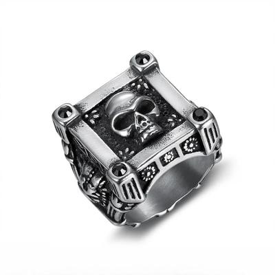 Vintage Gothic Jewelry Square Skull Biker Stainless Steel Rings for Men's Sizes 7-12