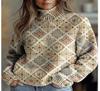 New Christmas abstract print casual cape jacket cardigan thick needle sweater