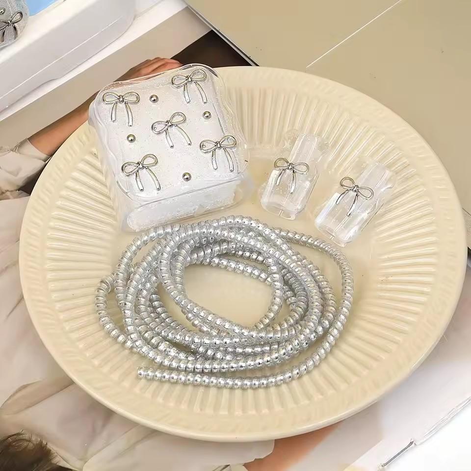 Transparent Shining Bowknot Cellphone Charger Protective Case Sleeve for Apple IPhone 18/20W Laser Cable Winder Wire Protectors
