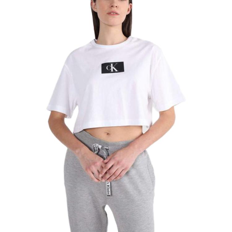 Calvin Klein Ck96 Series Color Block Vzor Písmen Tištěný Pulovr s Kulatým Výstřihem a Krátkým Rukávem Dámské topy Bílý QS6946-110