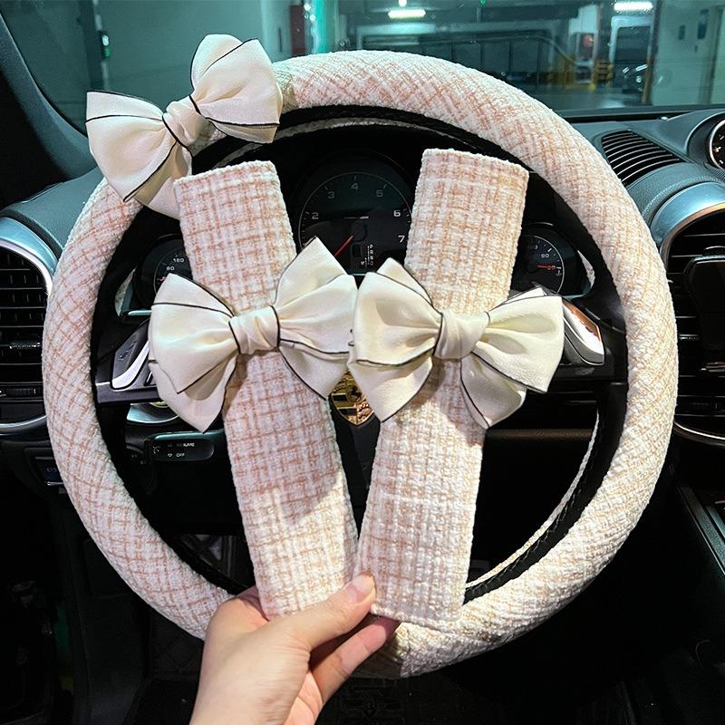 Bow Decor Non Slip Universal Car Steering Wheel Cover Auto Interior Accessory