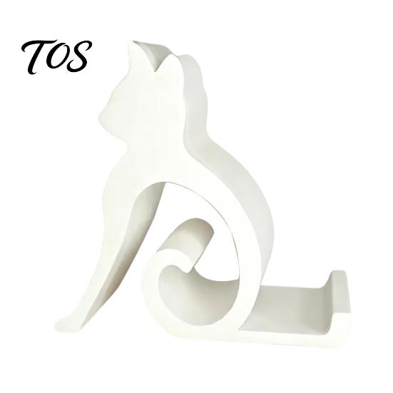 Minimalist Phone Holder Cute Cat Stand, Curled Tail Kitty Desk for Cell Black Dock Tablet, 3D Printed Universal Stand Office Bedroom, Gift Lovers