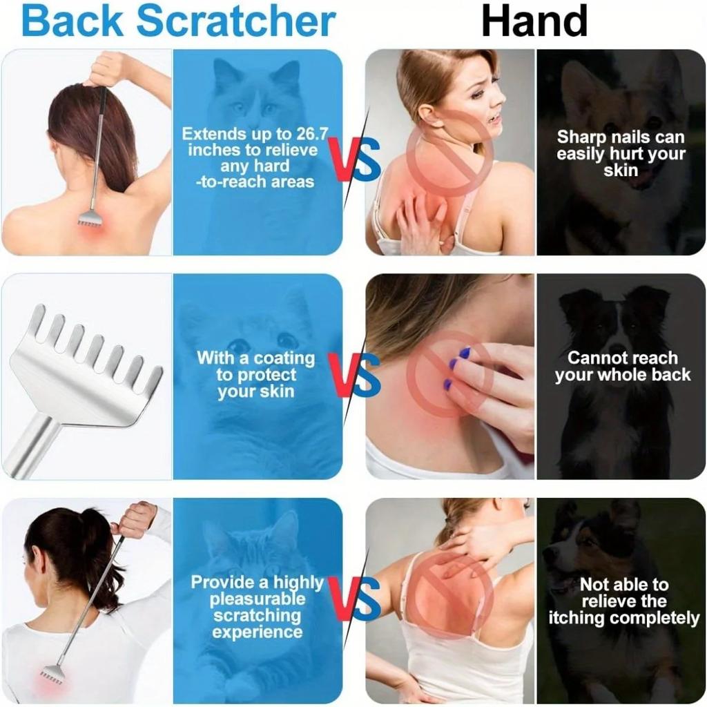 Rückenkratzer Ausziehbar Metall Tragbar Rückenkratzer für Männer Frauen Erwachsene, Teleskopierbarer Rückenmassagegerät mit PVC-Griffen