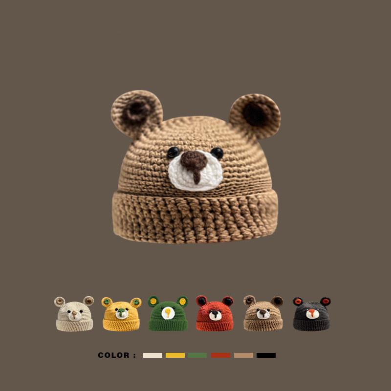 Adorable Bear Knitted Cap Women's Autumn Winter Cartoon Warm Unisex Beanie