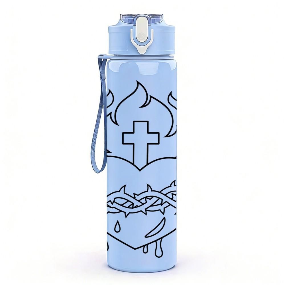 1PC Thorn Heart Cross Faith 750ml Color Plastic Sports Water Bottle Leakproof Flip Straw Lid Suitable for Sports Office Home Use