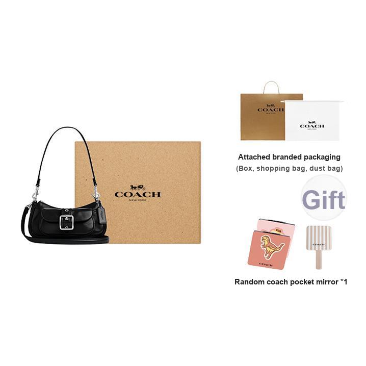 Coach Borsa a spalla mini Ashton 20 con fibbia argentata in pelle stropicciata Donna borsa a spalla Nera CDB19-SVBK