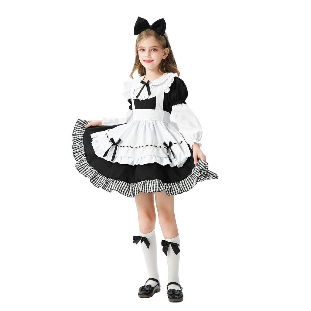 2026 Plaid Long Sleeve Maid Dress Alice Girl Lolita Princess Dress Children's Dress Girls Skirt