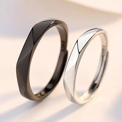 Fashion Simple Couple Ring Black White Lozenge Rings Adjustable Open Jewelry for Women Men Valentine's Wedding Anniversary Gifts