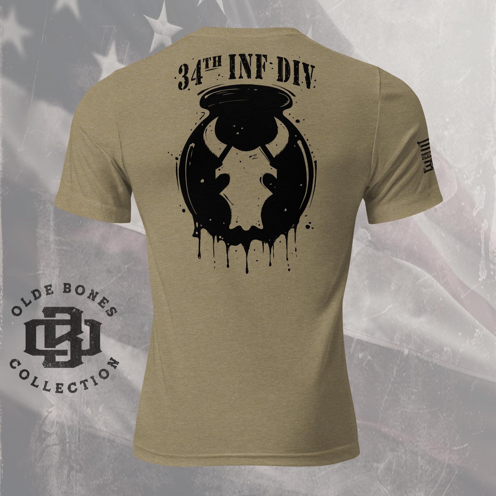 34th Infantry Division | US Army | Tri-Blend Olive | Military T-Shirt| Army Style | Veteran Shirt | Veteran Gift 2XL