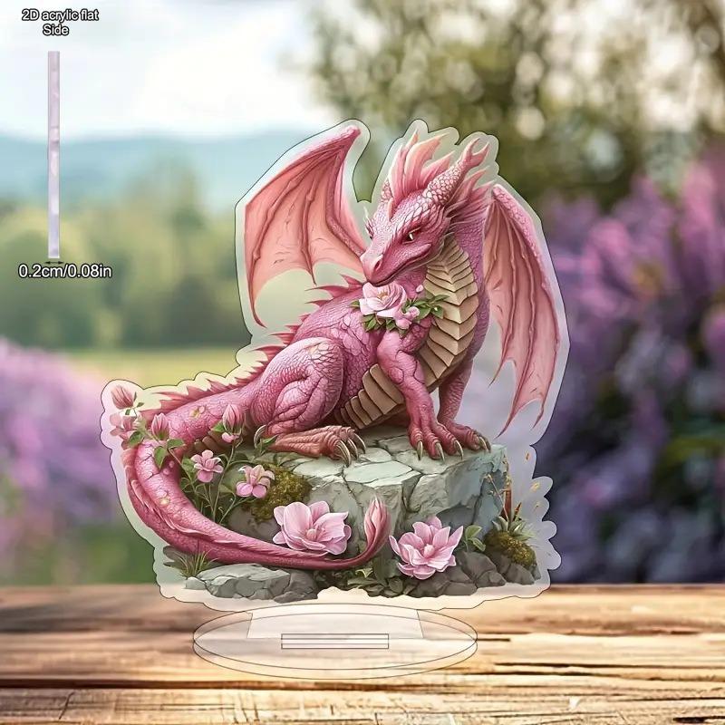 Vibrant Pink Dragon Decoration - Floral Accents, Exquisite Bohemian Style Acrylic Tabletop Decor, Multipurpose Sign, Home Tabletop Decorations, Nurse
