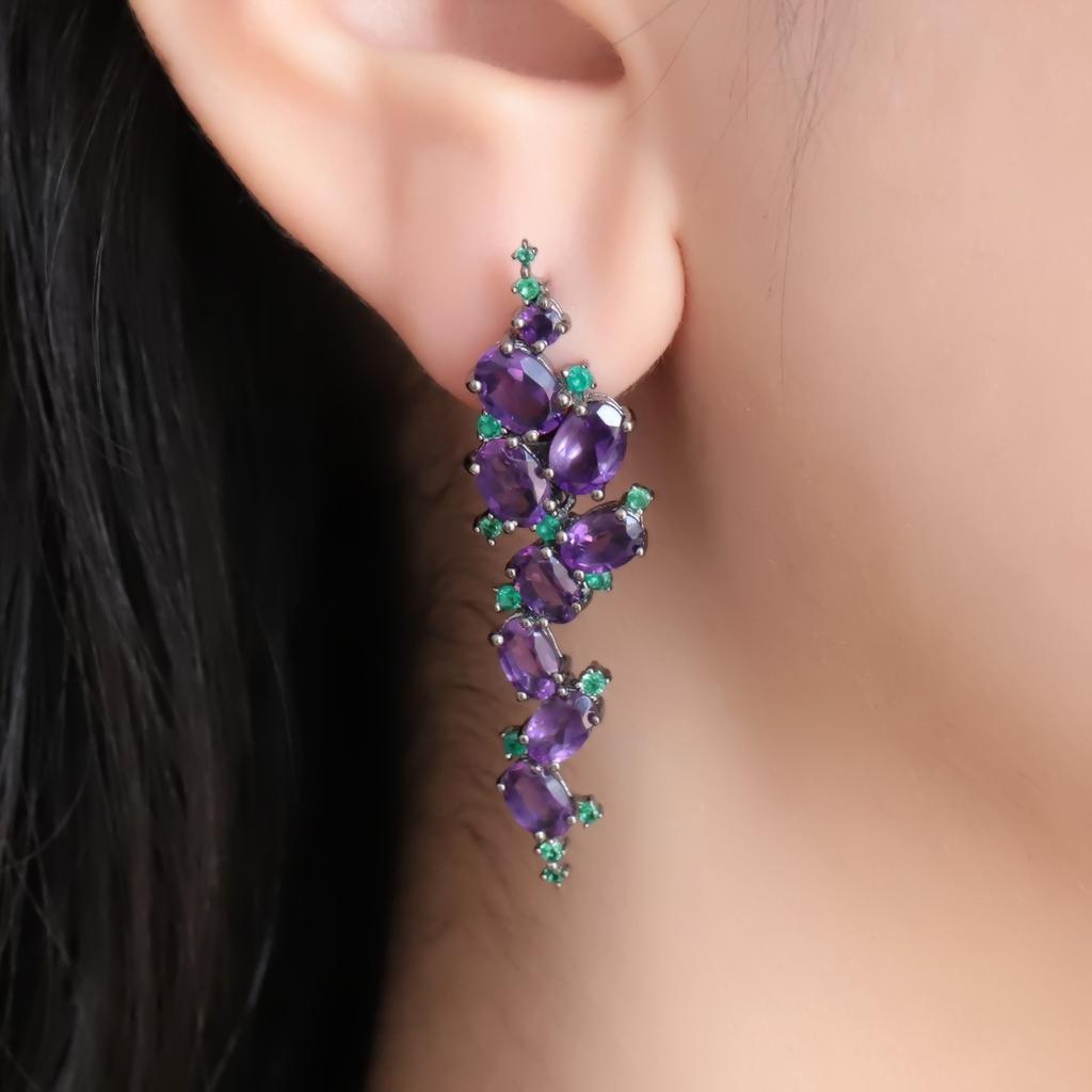 Italian Craftsmanship Original Designer Earrings Natural Style S925 Silver Natural Colored Treasure Amethyst Earrings Earrings