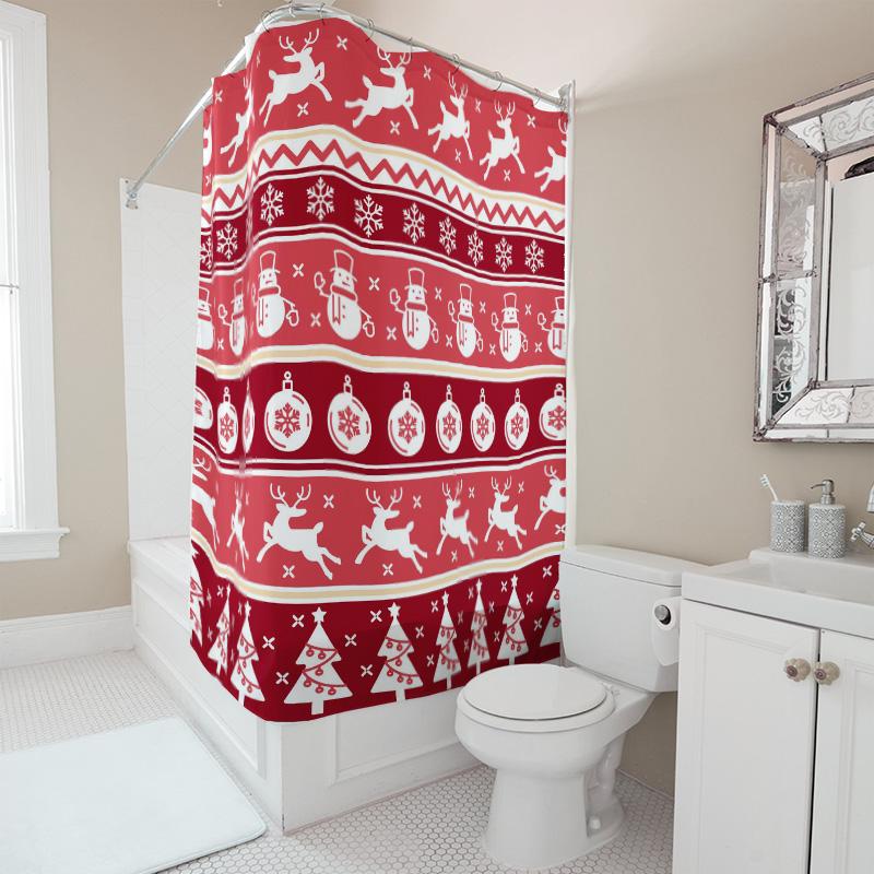 TU Festive Christmas Shower Curtain Waterproof Holiday Decor Reversible Snowflakes Pattern Bathroom Curtain Set Holiday Home Dec