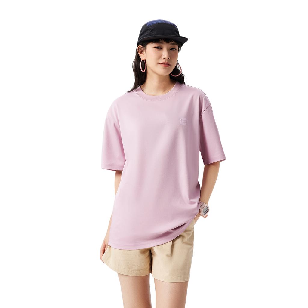 Li Ning Sports Lifestyle Series Solid Color Breathable Versatile Loose Short Sleeve T-Shirt Unisex T-Shirts Milk-Stone-Pink AHSVB91-6
