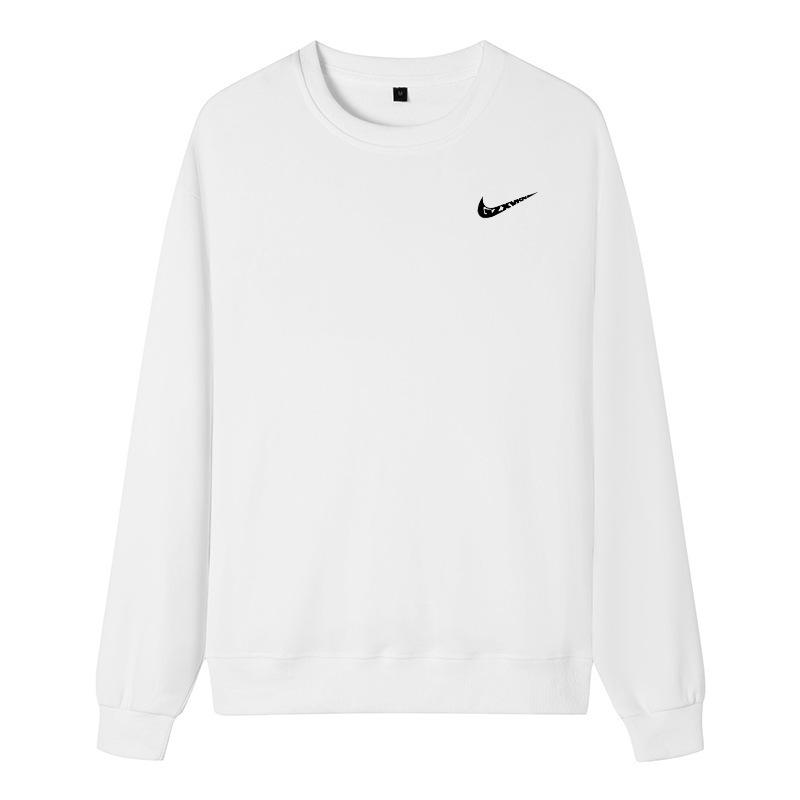 Herenkatoenen sweatshirt met ronde hals: Lente/Herfst Losse Pasvorm, Grote Maten, Effen Kleur, Sportkleding voor Koppels, T-shirt Jas met Lange Mouwen en Logo.