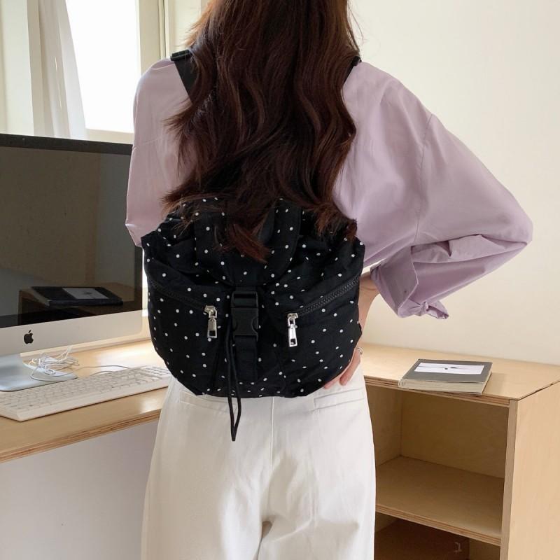 Womens Small Canvas Backpack With Polka Dot Star Print Casual Daypack Travel School Daily Use