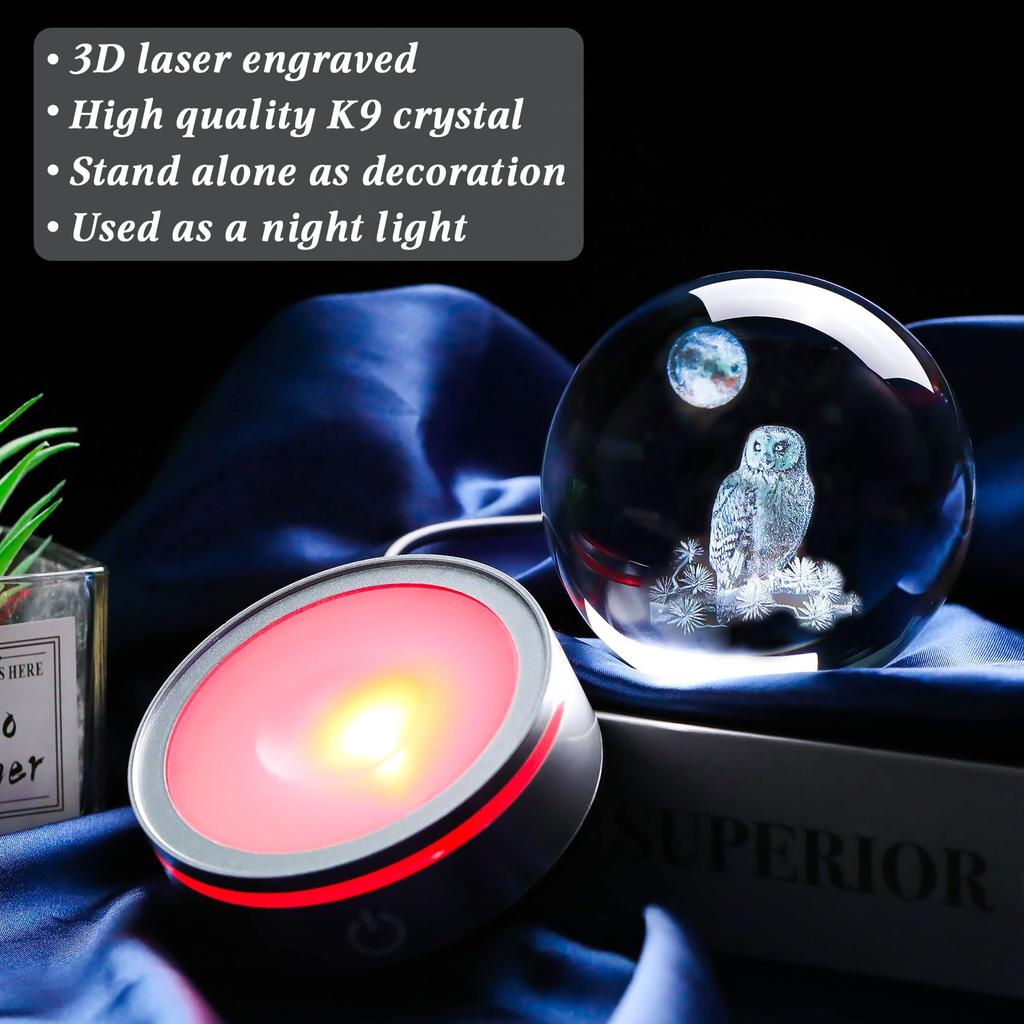 Kertari K9 Crystal Ball Owl a Popular Birthday Gift for Men and Stylish and Soothing Owl Ornament for Home Features an LED Light Provides Indirect and