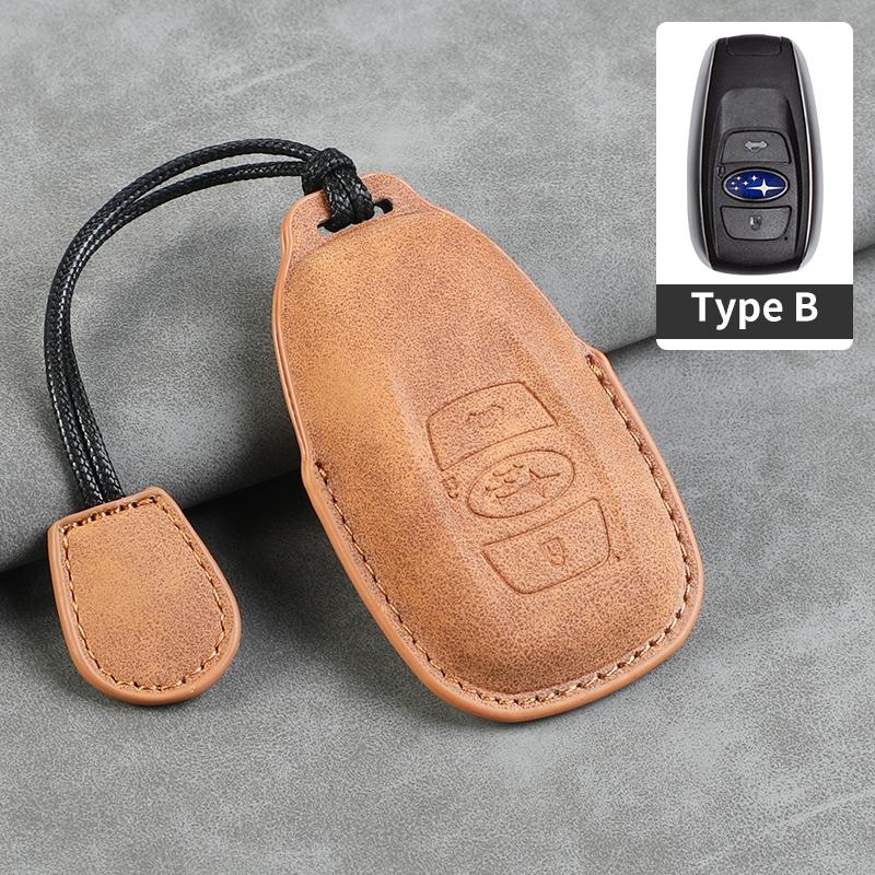 Leather Car Remote Key Case Cover for Subaru BRZ Forester Legacy Outback WRX STI Impreza XV Crosstrek Protector Fob Keychain