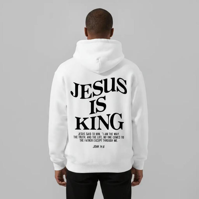 Herren Jesus Ist König Johannes 14:6 Grafik-Hoodie - Baumwollmischung Schwarz Langarm Pullover Normale Passform | Weicher & Atmungsaktiver Stoff, Langlebiger Druck
