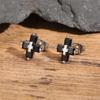 Cross Zircon Stud Earrings for Men Boys,Hip Hop Black White CZ Stone Metal Earring,Trendy Jewelry Gifts