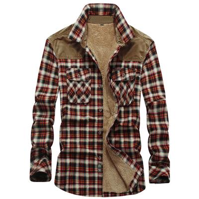 Autumn and Winter Men's Fleece Long Sleeve Plaid Shirt Warm Business Casual Fashion Cotton Shirt